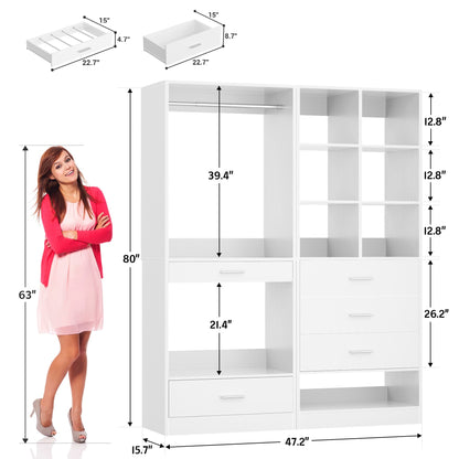 47.2" Modular Closet System with 4 Drawers, Closet Organizers with Cube Storage and Pant Rack