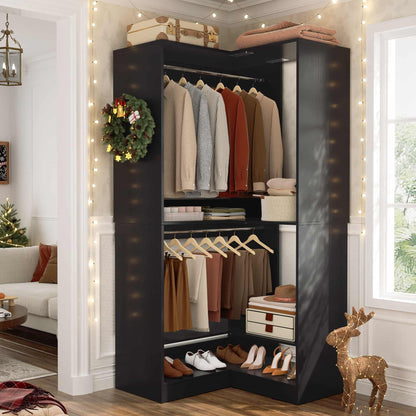 31" Modular Corner Closet Organizer System with 2 Hanging Rods and Shelves