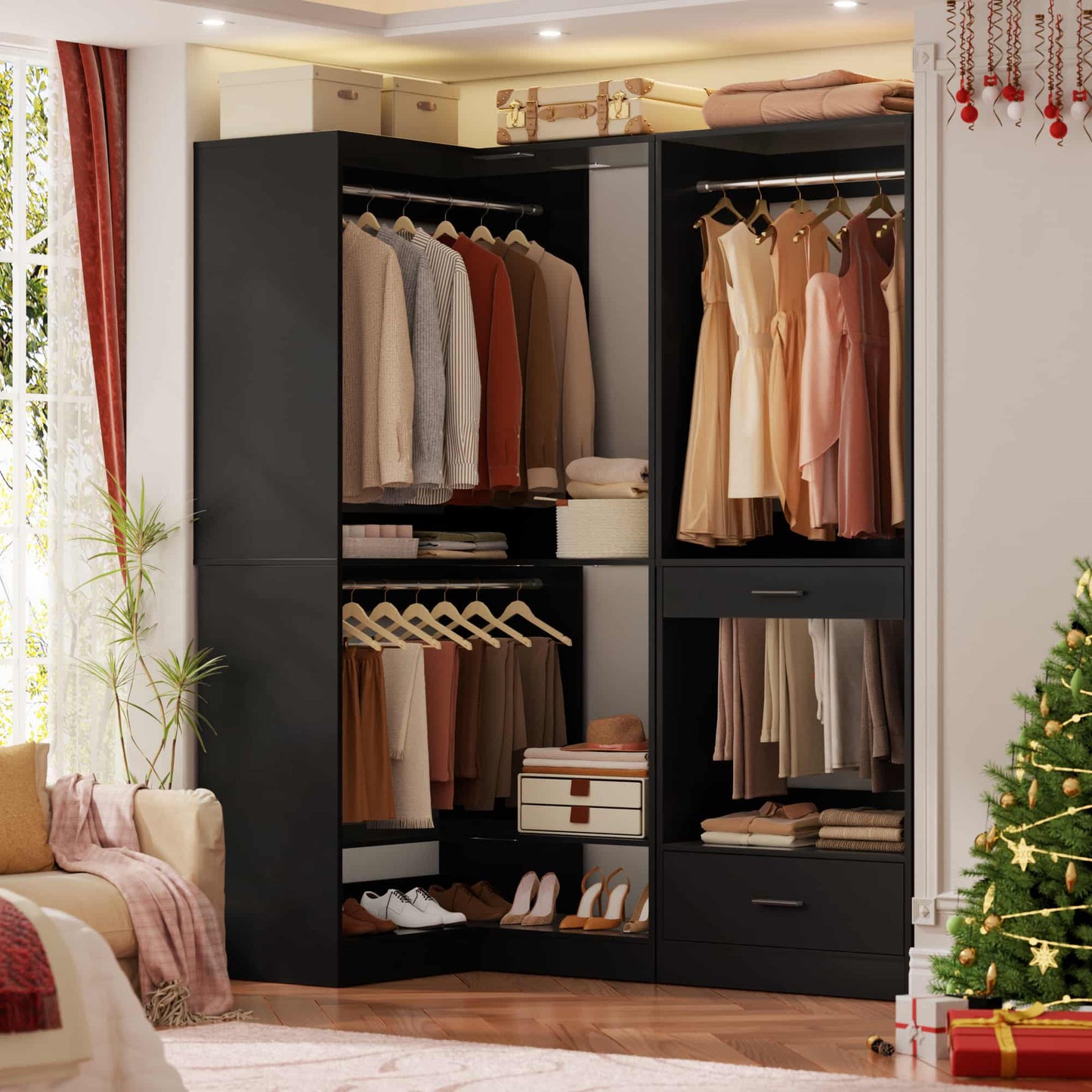 31" Modular Corner Closet Organizer System with 2 Hanging Rods and Shelves