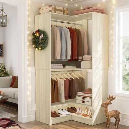 31" Modular Corner Closet Organizer System with 2 Hanging Rods and Shelves