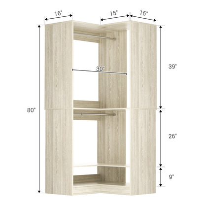 31" Modular Corner Closet Organizer System with 2 Hanging Rods and Shelves