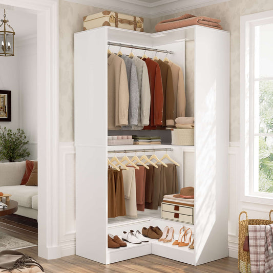 31" Modular Corner Closet Organizer System with 2 Hanging Rods and Shelves