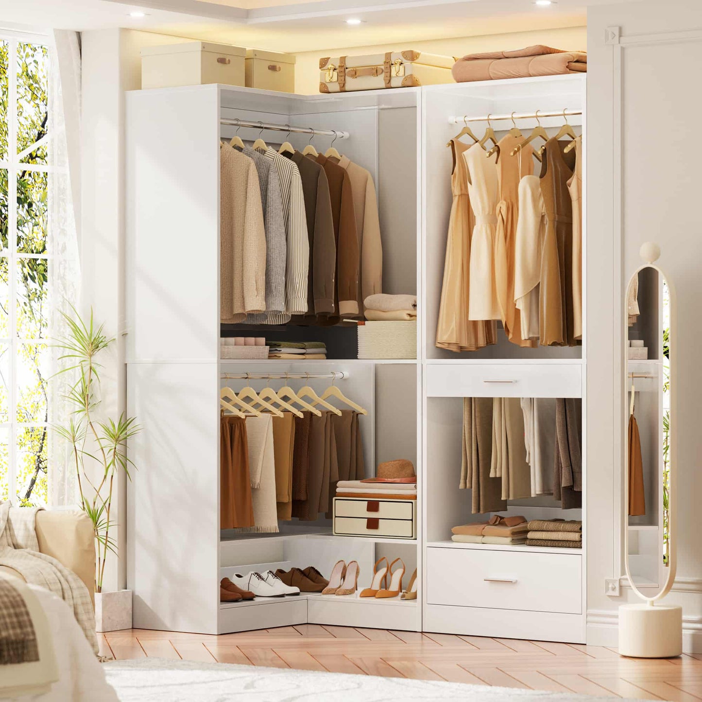 31" Modular Corner Closet Organizer System with 2 Hanging Rods and Shelves
