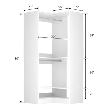 31" Modular Corner Closet Organizer System with 2 Hanging Rods and Shelves