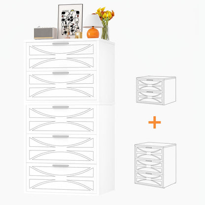 Modern Wood 5 Drawer Dresser with Laser-Etched Drawer Fronts, 20.5" Wide, White