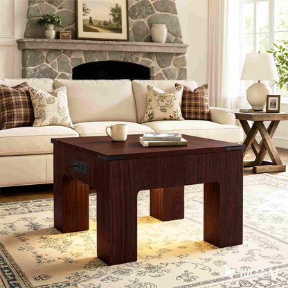 Square Coffee Table with Charging Station and LED Lights