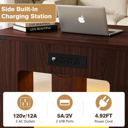 Square Coffee Table with Charging Station and LED Lights
