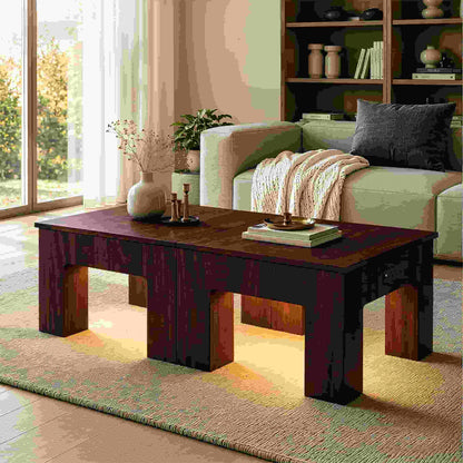 Square Coffee Table with Charging Station and LED Lights