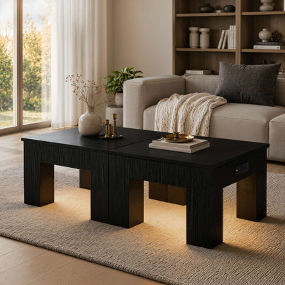 Square Coffee Table with Charging Station and LED Lights