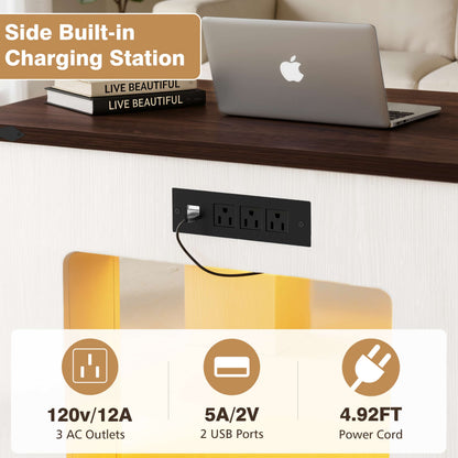 Square Coffee Table with Charging Station and LED Lights