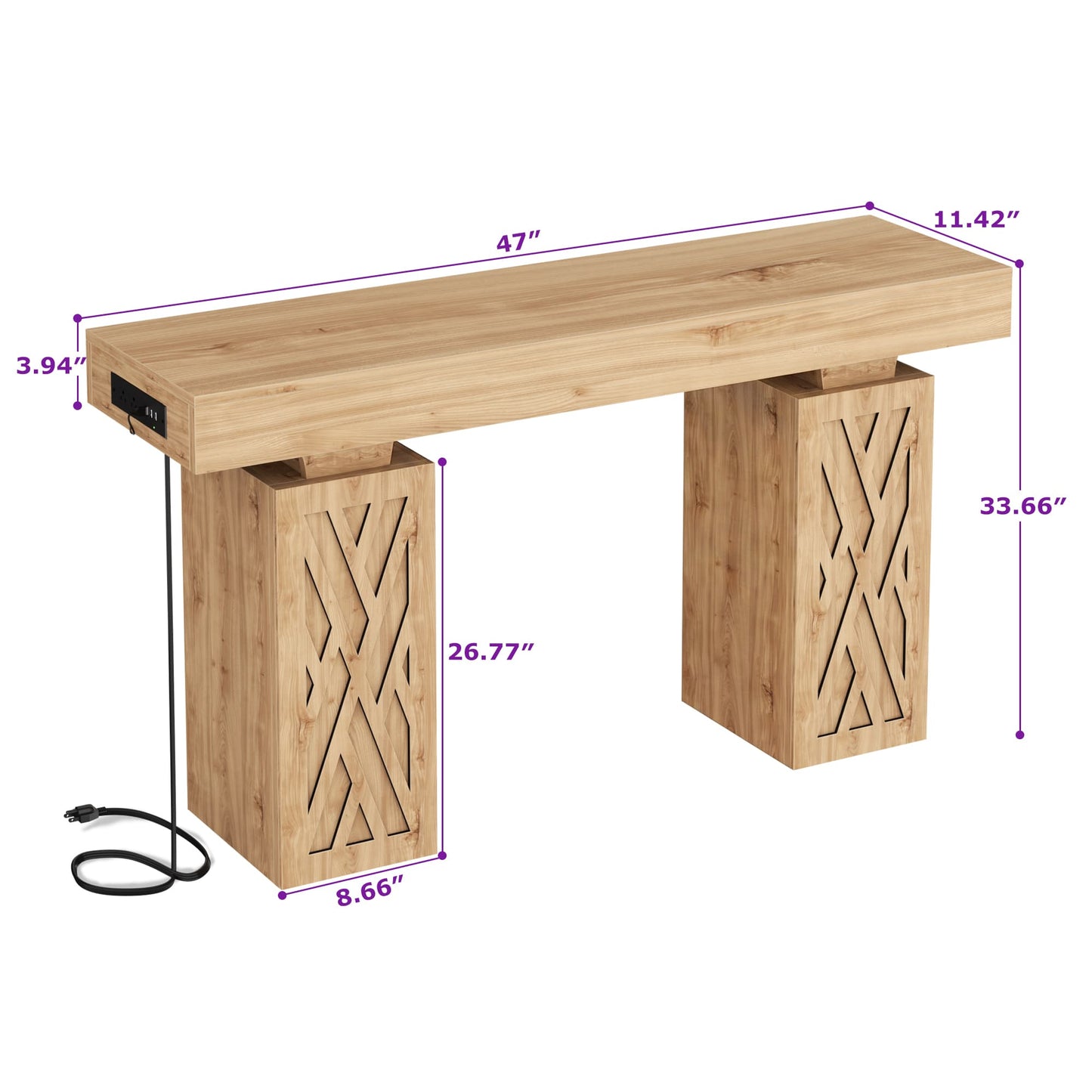 47'' Farmhouse Console Table with Charging Station & LED Lights