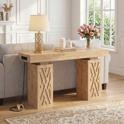 47'' Farmhouse Console Table with Charging Station & LED Lights
