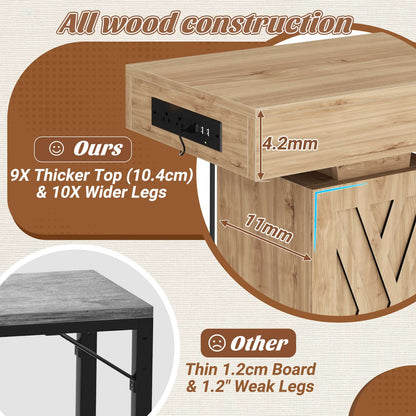 47'' Farmhouse Console Table with Charging Station & LED Lights