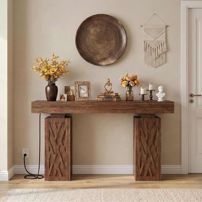 47'' Farmhouse Console Table with Charging Station & LED Lights