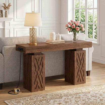 47'' Farmhouse Console Table with Charging Station & LED Lights