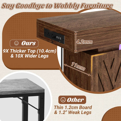 47'' Farmhouse Console Table with Charging Station & LED Lights