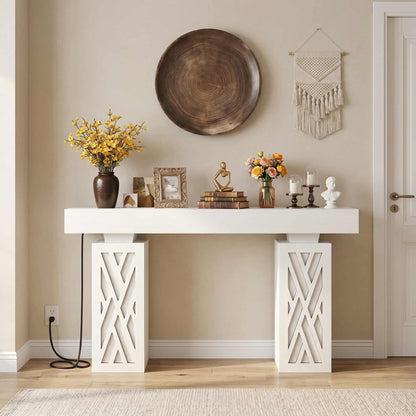 47'' Farmhouse Console Table with Charging Station & LED Lights