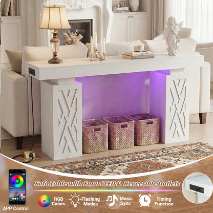 47'' Farmhouse Console Table with Charging Station & LED Lights