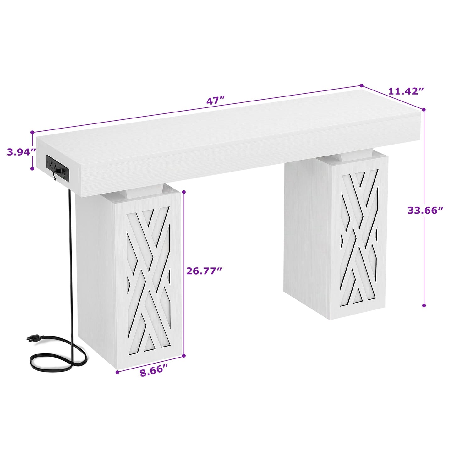 47'' Farmhouse Console Table with Charging Station & LED Lights