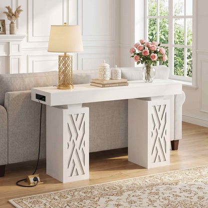 47'' Farmhouse Console Table with Charging Station & LED Lights
