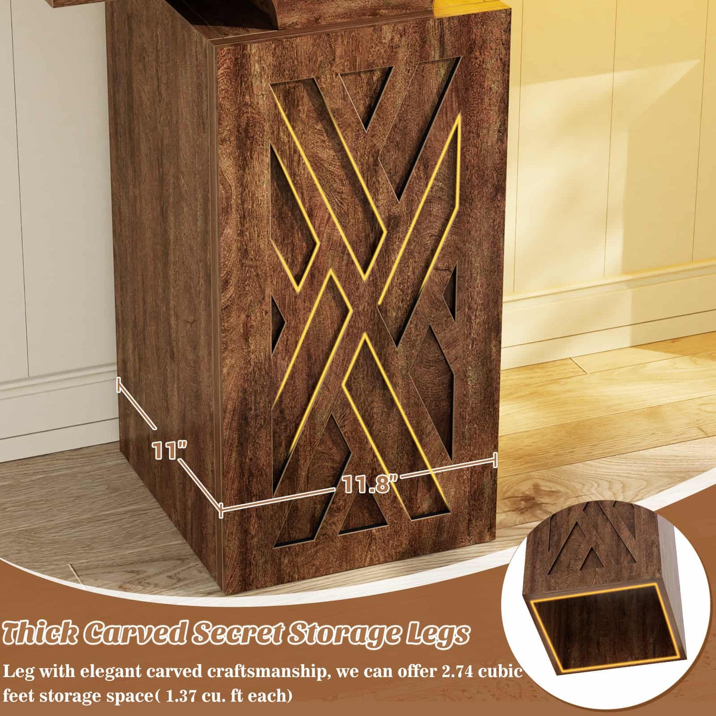 63'' Farmhouse Console Table with Charging Station & LED Lights
