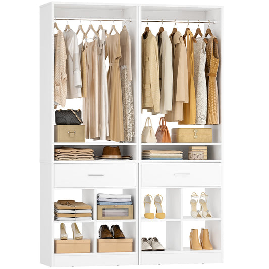 2-Pack Freestanding Closet System with 2 Wood Drawers & 8 Cubby Storage, Double Garment Rack Organizer ,50''W x 80''H