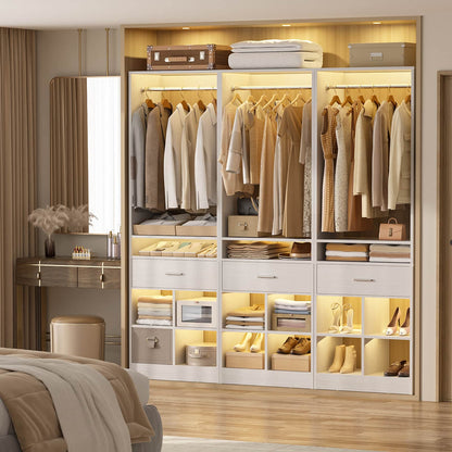 2-Pack Freestanding Closet System with 2 Wood Drawers & 8 Cubby Storage, Double Garment Rack Organizer ,50''W x 80''H