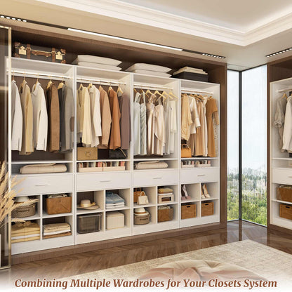 4-Pack Complete Closet Kit: Freestanding Towers with 4 Wood Drawers & 16 Cubby Storage, Expandable Garment Rack System ,Total 100''W x 80''H