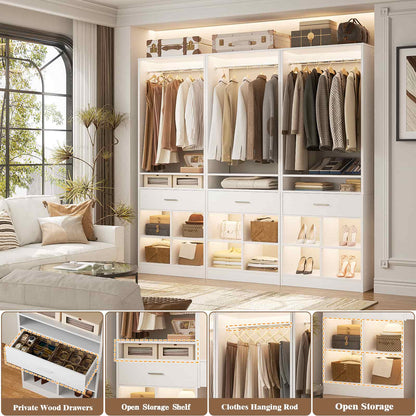 2-Pack Freestanding Closet System with 2 Wood Drawers & 8 Cubby Storage, Double Garment Rack Organizer ,50''W x 80''H
