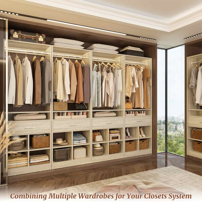 4-Pack Complete Closet Kit: Freestanding Towers with 4 Wood Drawers & 16 Cubby Storage, Expandable Garment Rack System ,Total 100''W x 80''H