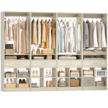 4-Pack Complete Closet Kit: Freestanding Towers with 4 Wood Drawers & 16 Cubby Storage, Expandable Garment Rack System ,Total 100''W x 80''H