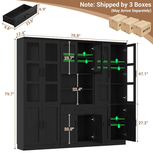 79.7'' Tall Pantry Cabinet 3-Piece Set - 70.8'' Width Kitchen Hutch Cabinet with Drawer and Adjustable Shelves