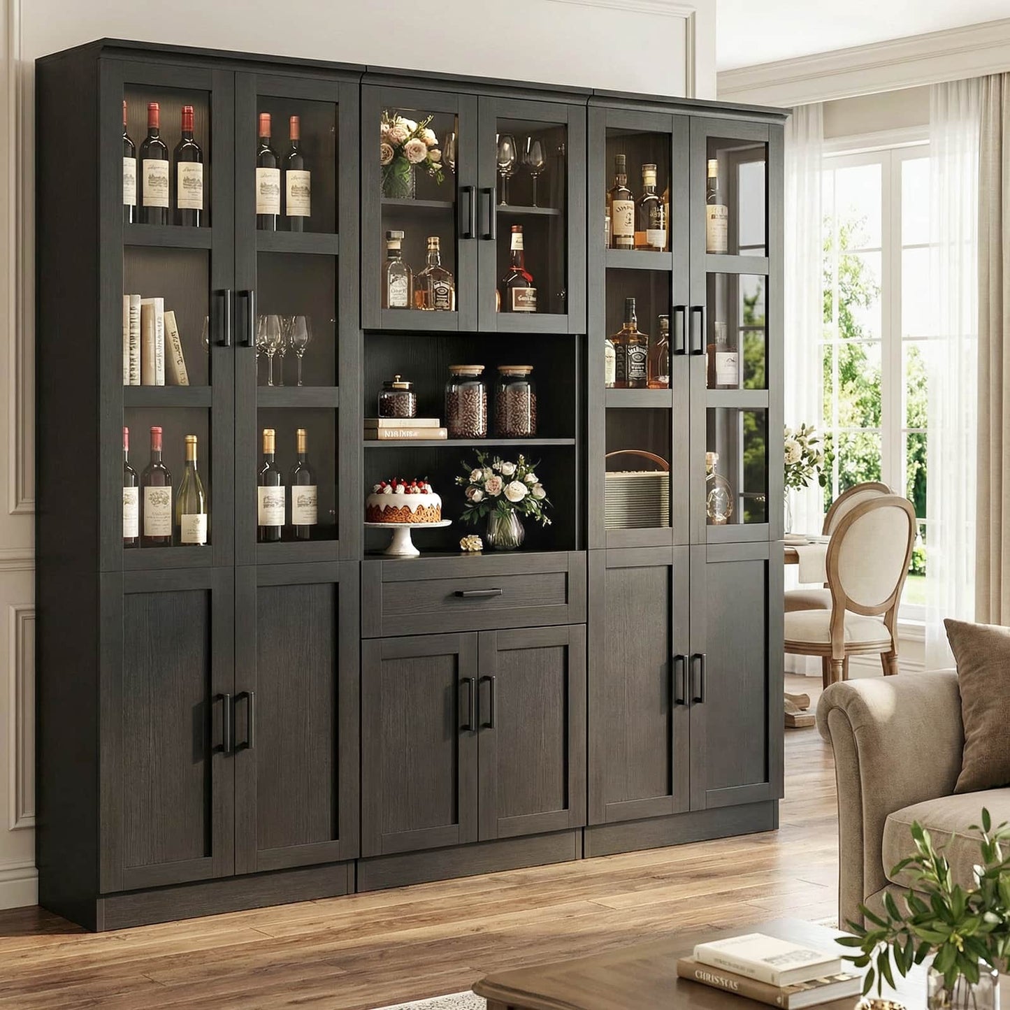 79.7'' Tall Pantry Cabinet 3-Piece Set - 70.8'' Width Kitchen Hutch Cabinet with Drawer and Adjustable Shelves