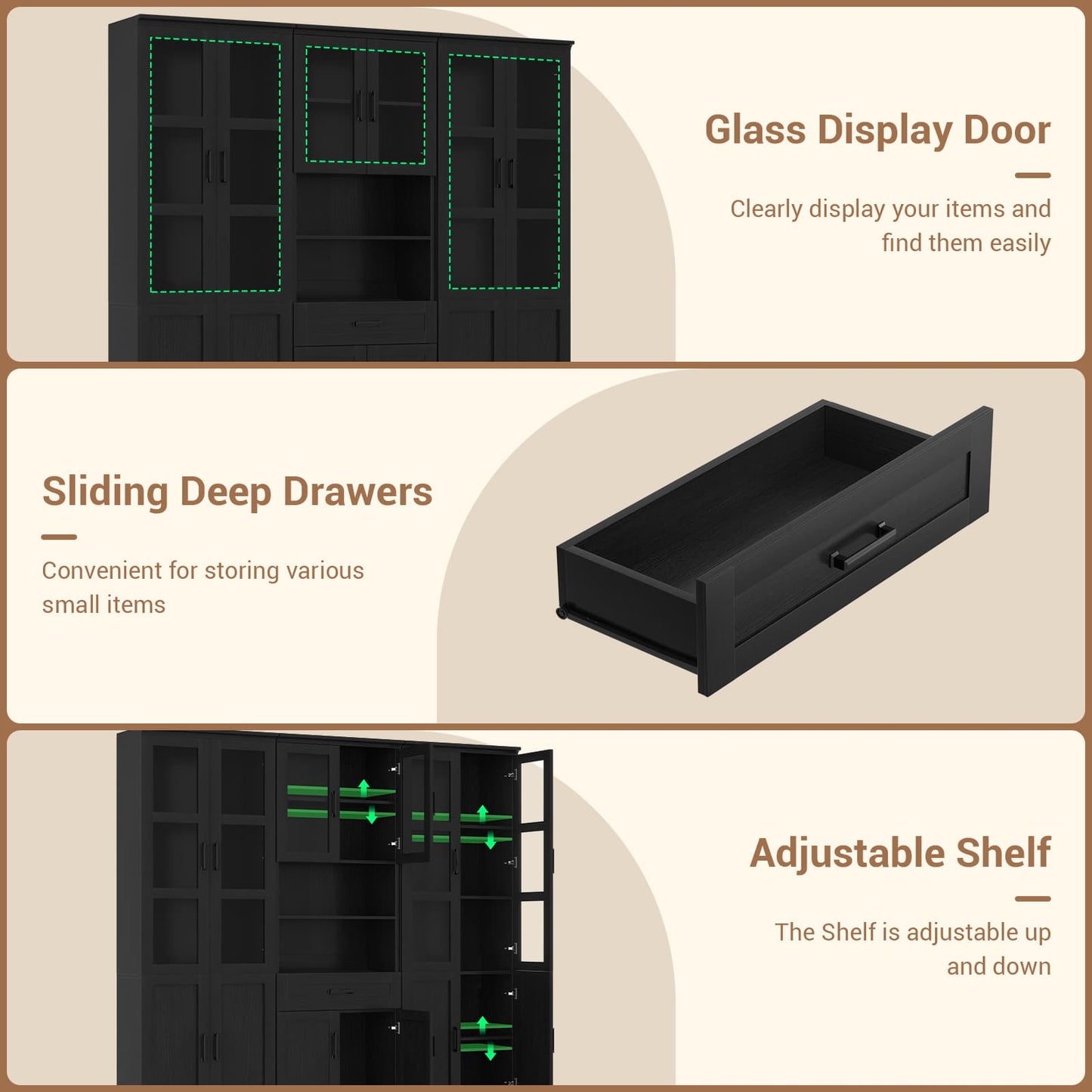 79.7'' Tall Pantry Cabinet 3-Piece Set - 70.8'' Width Kitchen Hutch Cabinet with Drawer and Adjustable Shelves