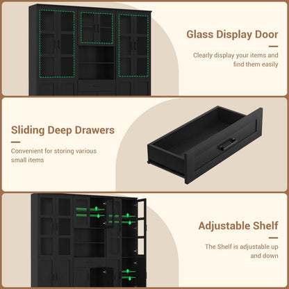 79.7'' Tall Pantry Cabinet 3-Piece Set - 70.8'' Width Kitchen Hutch Cabinet with Drawer and Adjustable Shelves