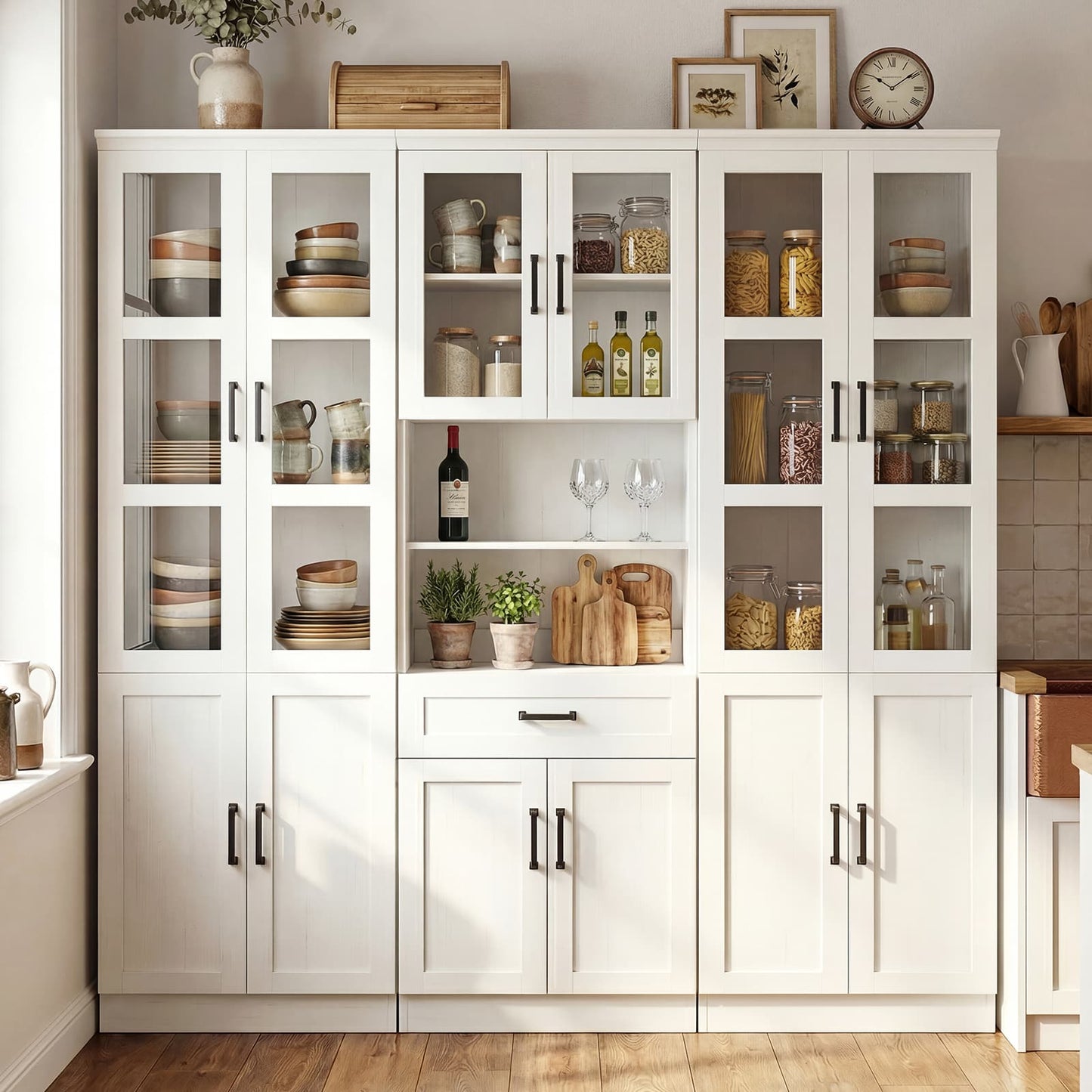 79.7'' Tall Pantry Cabinet 3-Piece Set - 70.8'' Width Kitchen Hutch Cabinet with Drawer and Adjustable Shelves