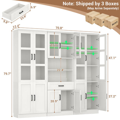 79.7'' Tall Pantry Cabinet 3-Piece Set - 70.8'' Width Kitchen Hutch Cabinet with Drawer and Adjustable Shelves