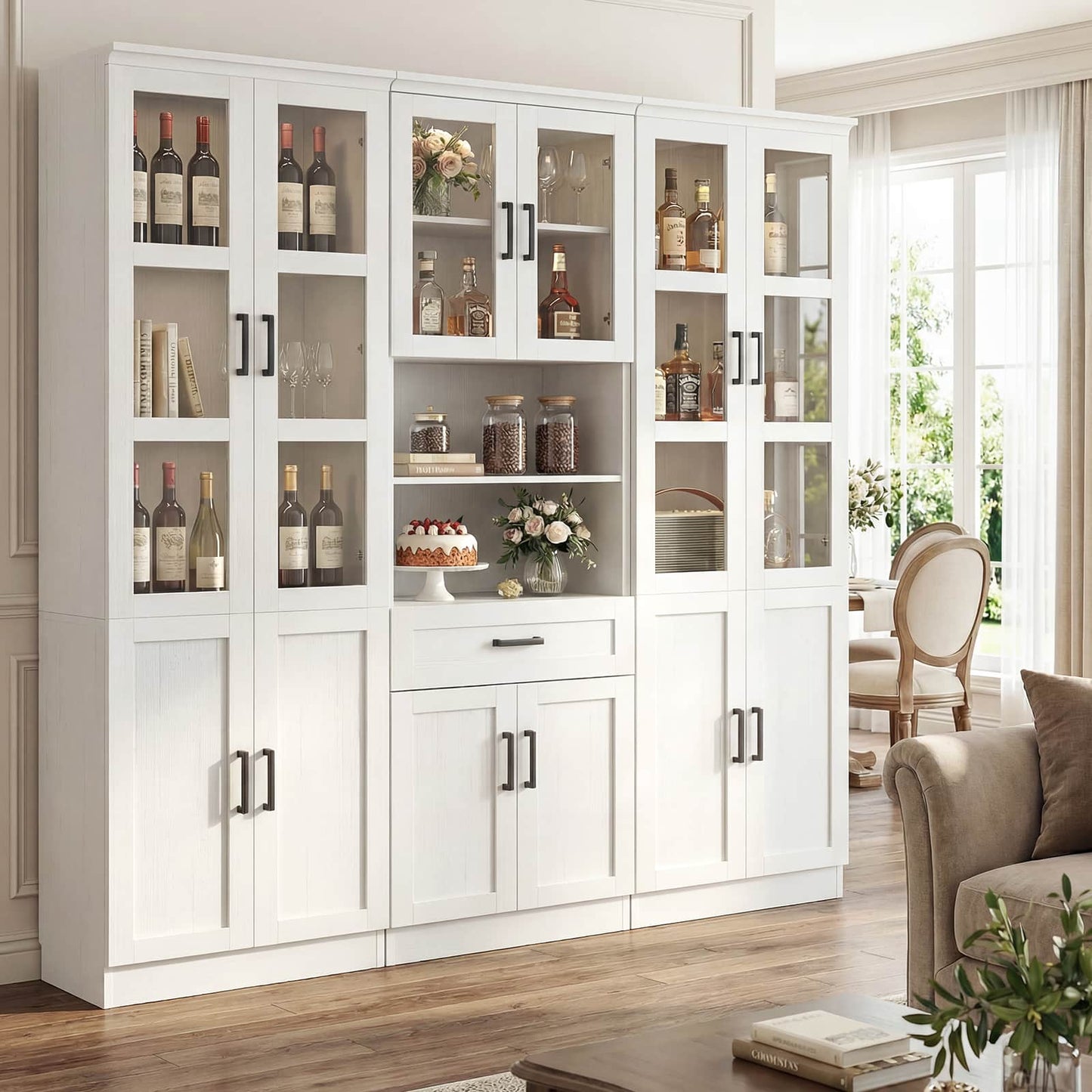 79.7'' Tall Pantry Cabinet 3-Piece Set - 70.8'' Width Kitchen Hutch Cabinet with Drawer and Adjustable Shelves