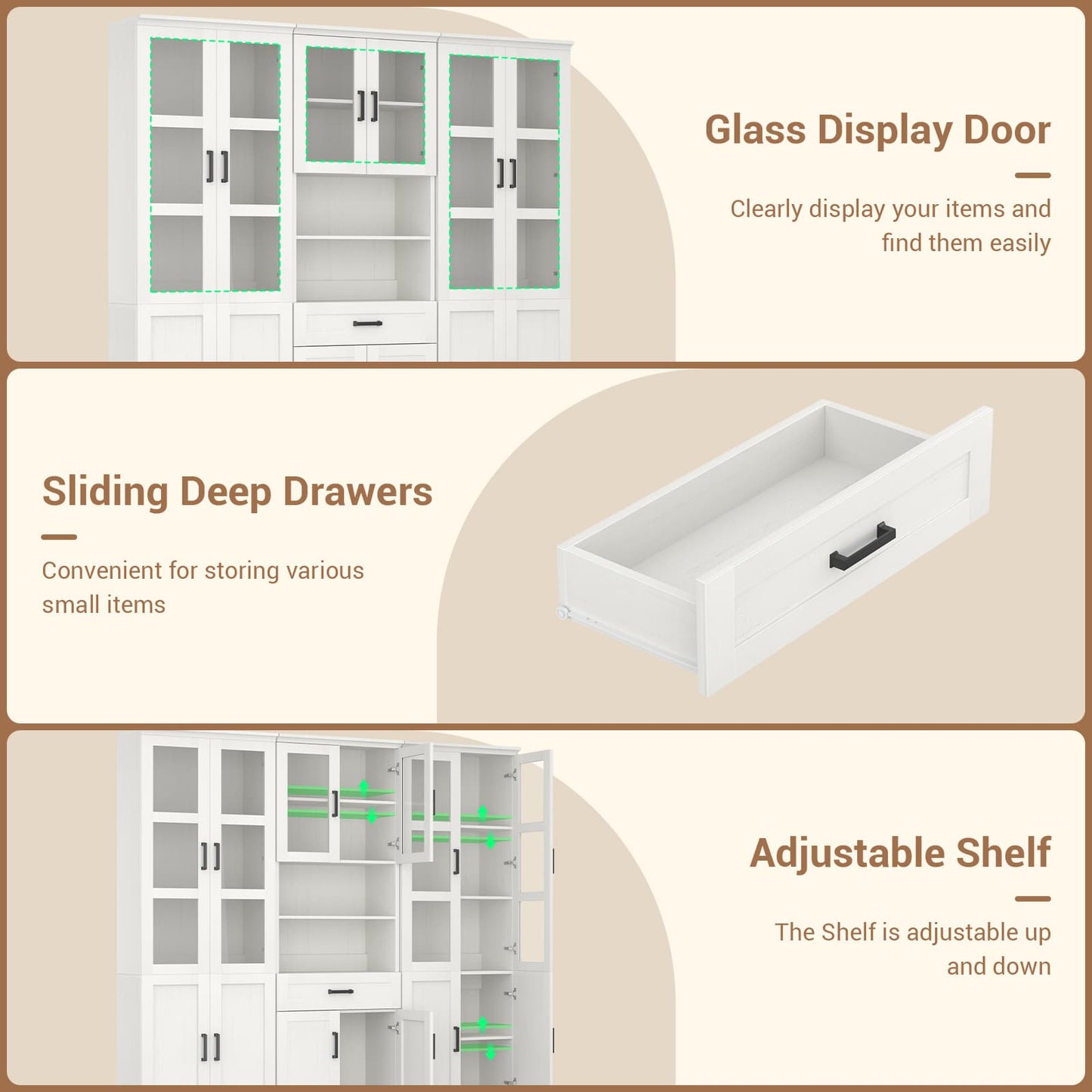 79.7'' Tall Pantry Cabinet 3-Piece Set - 70.8'' Width Kitchen Hutch Cabinet with Drawer and Adjustable Shelves