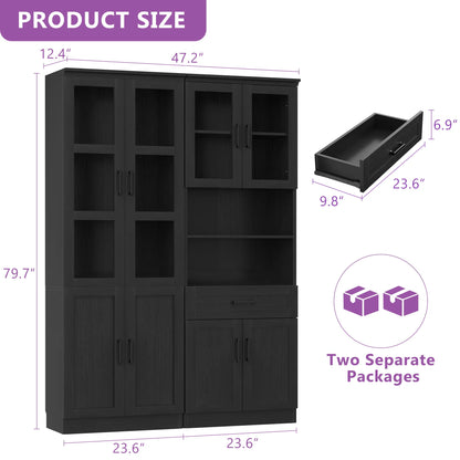 47.2'' Wide Farmhouse Pantry Storage Cabinet Set of 2, with Drawer and Adjustable Shelves