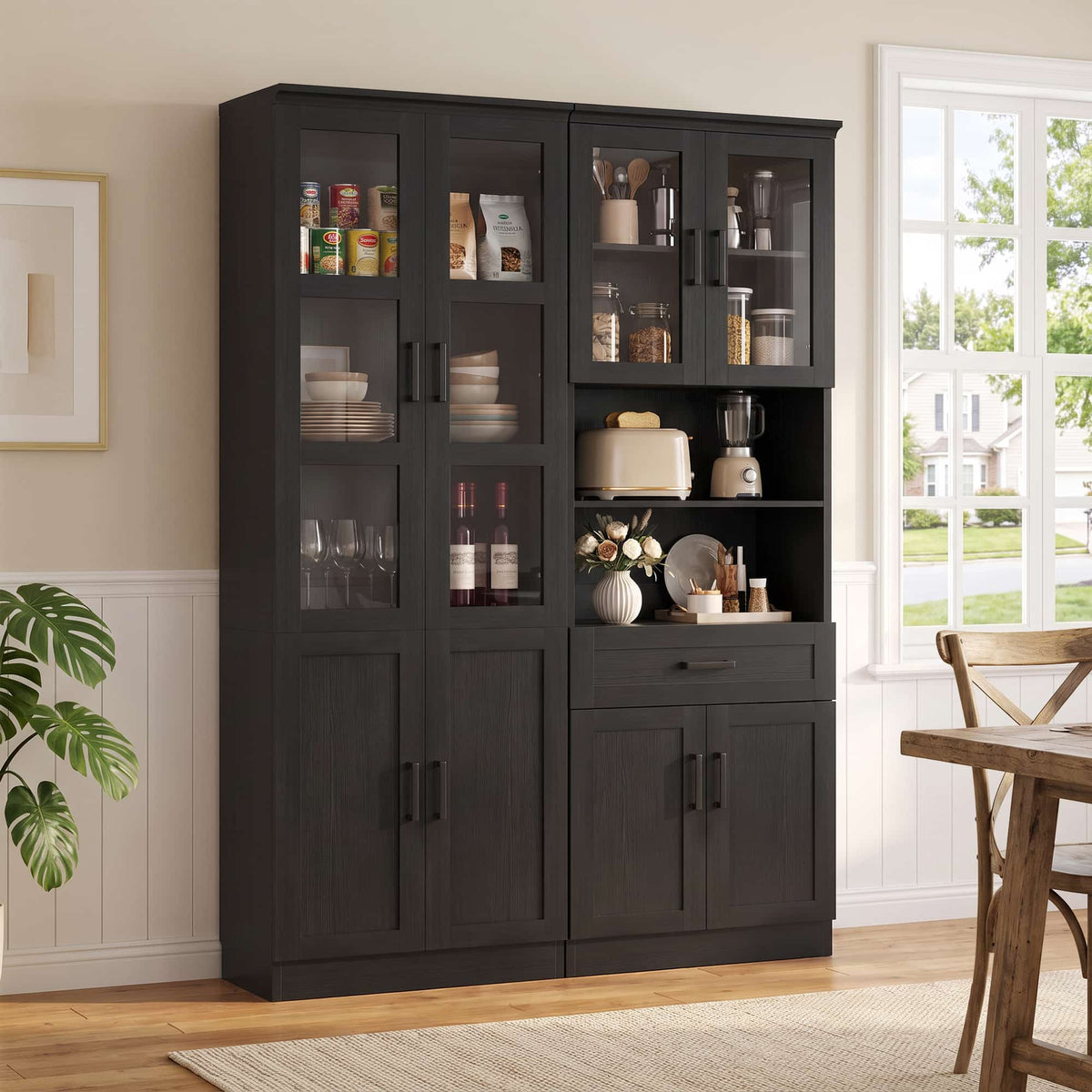 47.2'' Wide Farmhouse Pantry Storage Cabinet Set of 2, with Drawer and Adjustable Shelves