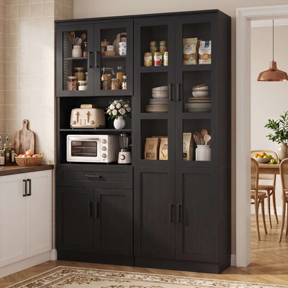 79.7 Tall Pantry Storage Cabinet 4 Piece Set, 94.4'' Width Pantry Set with 2 Drawers and Adjustable Shelves