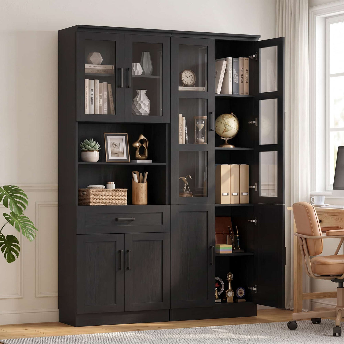 47.2'' Wide Farmhouse Pantry Storage Cabinet Set of 2, with Drawer and Adjustable Shelves
