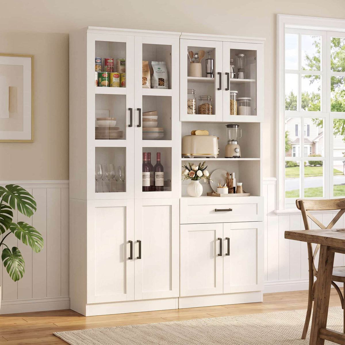 47.2'' Wide Farmhouse Pantry Storage Cabinet Set of 2, with Drawer and Adjustable Shelves