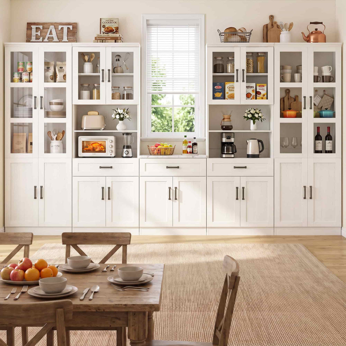 47.2'' Wide Farmhouse Pantry Storage Cabinet Set of 2, with Drawer and Adjustable Shelves