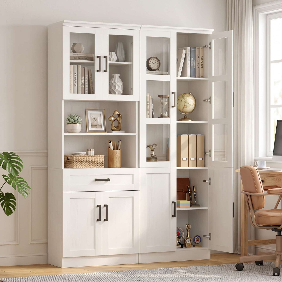 79.7 Tall Pantry Storage Cabinet 4 Piece Set, 94.4'' Width Pantry Set with 2 Drawers and Adjustable Shelves