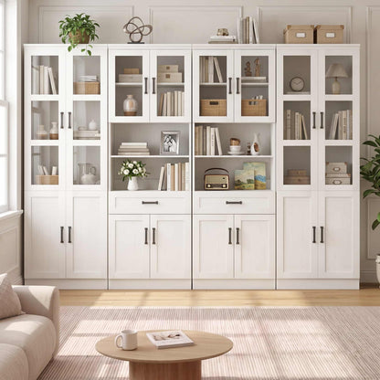 79.7 Tall Pantry Storage Cabinet 4 Piece Set, 94.4'' Width Pantry Set with 2 Drawers and Adjustable Shelves