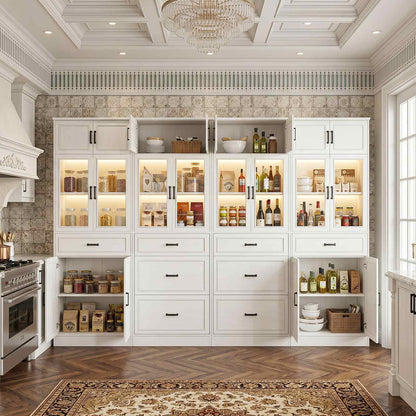 80" Tall Modular Bookshelf and Storage Cabinet Set with Glass Doors and Drawers