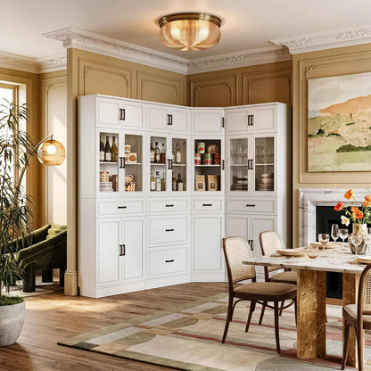 80" Tall Corner Bookcase & Storage Cabinet with Glass Doors - 4-Piece Storage Set for Home office, Dining & Living Room