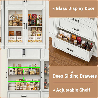 80" Tall Corner Bookcase & Storage Cabinet with Glass Doors - 4-Piece Storage Set for Home office, Dining & Living Room